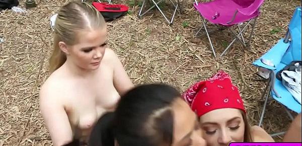  Lone man starts to fuck the camp girls